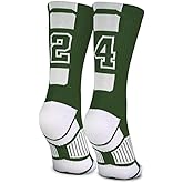 ChalkTalkSPORTS Custom Team Number Crew Socks | Athletic Socks Green | Choose Your Number