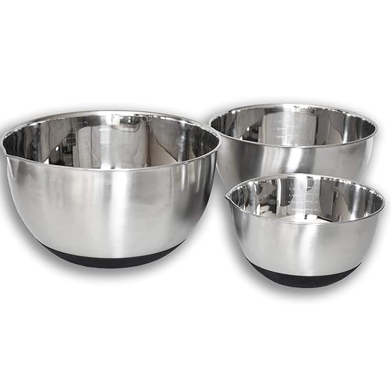 Rührschüssel Edelstahl 3-teiliges Set - Edelstahl Schüssel mit Rutschfestem Boden – Schüsselset von Coninx - Multifunktional 