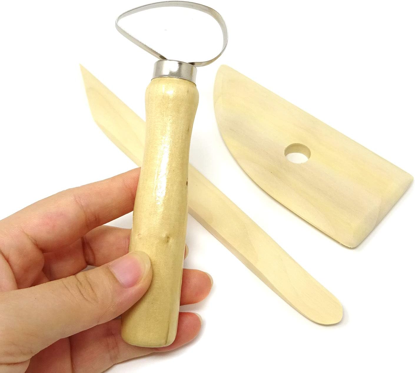 Honbay 8-Piece Wooden Pottery Clay Wax Tool Kit Carving Sculpting Modeling Tool Set