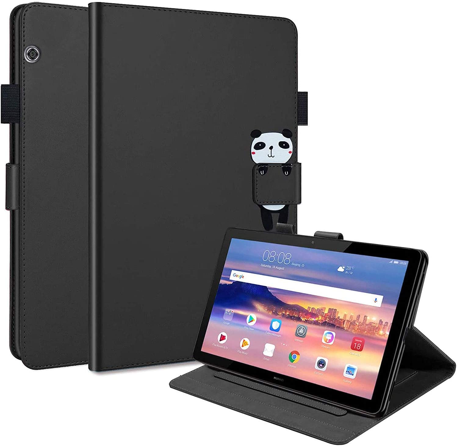 Case for Huawei MediaPad T5 10.1 in, Premium Cute Cartoon PU Leather Flip Case, with Smart Cover Magnetic, Stand Support, Pen Holder, Card Slots for Tablet Huawei MediaPad T5, Black.