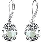 Jade Tree of Life Earrings for Women 925 Sterling Silver Tree of Life Drop Earrings Leverback Jewelry Gifts