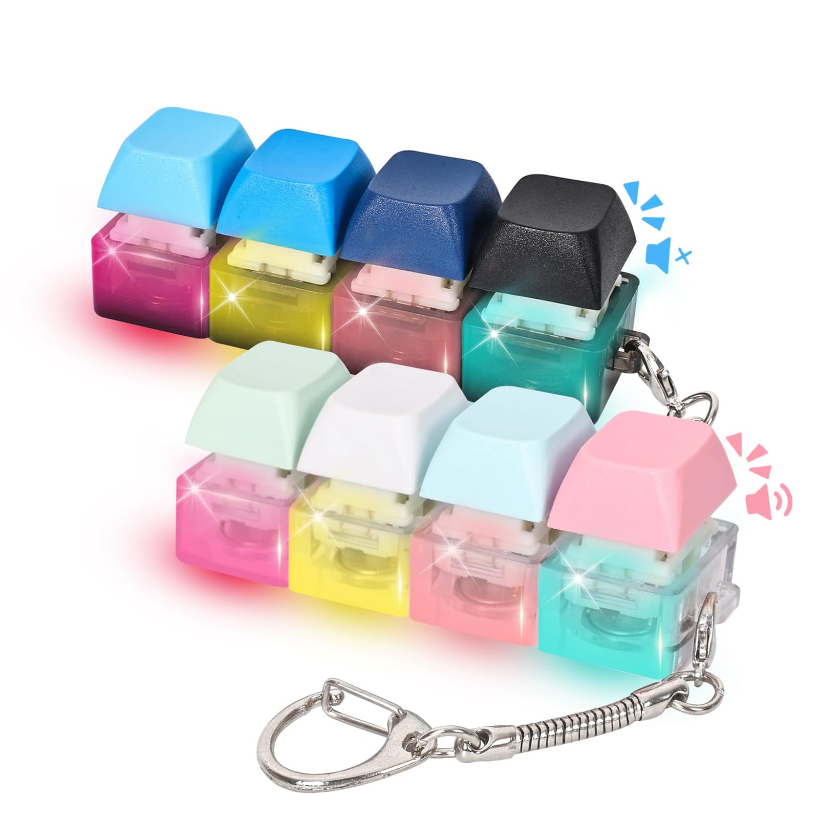 Photo 1 of 2 Pcs Keyboard Fidget Toy for Adults, Quiet & Loud Fidget Keyboard Clicker Toys with LED Lights Keychain Stress Relief for Anxiety Decompression (Light-Colorful)