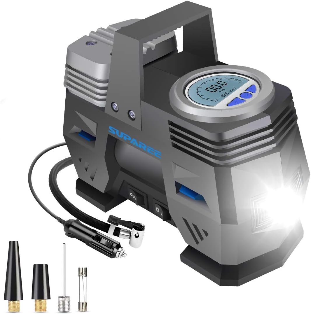 SUPAREE Tire Inflator Air Compressor Portable DC 12V Air Pump with LED