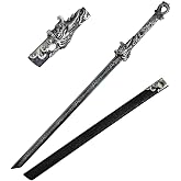 Chinese Blackened Tang Sword, 42.5" Cosplay &amp; Collection Spring Steel Sharp | PU Wrapped Scabbard, Zinc Alloy Fittings, Traditional Straight Sword