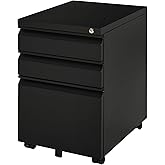 Vinsetto Metal Filing Cabinet with 3 Drawers, Vertical File Cabinet with Lock, Mobile Office Cabinet with Wheels for Legal, L