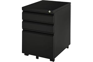 Vinsetto Metal Filing Cabinet with 3 Drawers, Vertical File Cabinet with Lock, Mobile Office Cabinet with Wheels for Legal, L