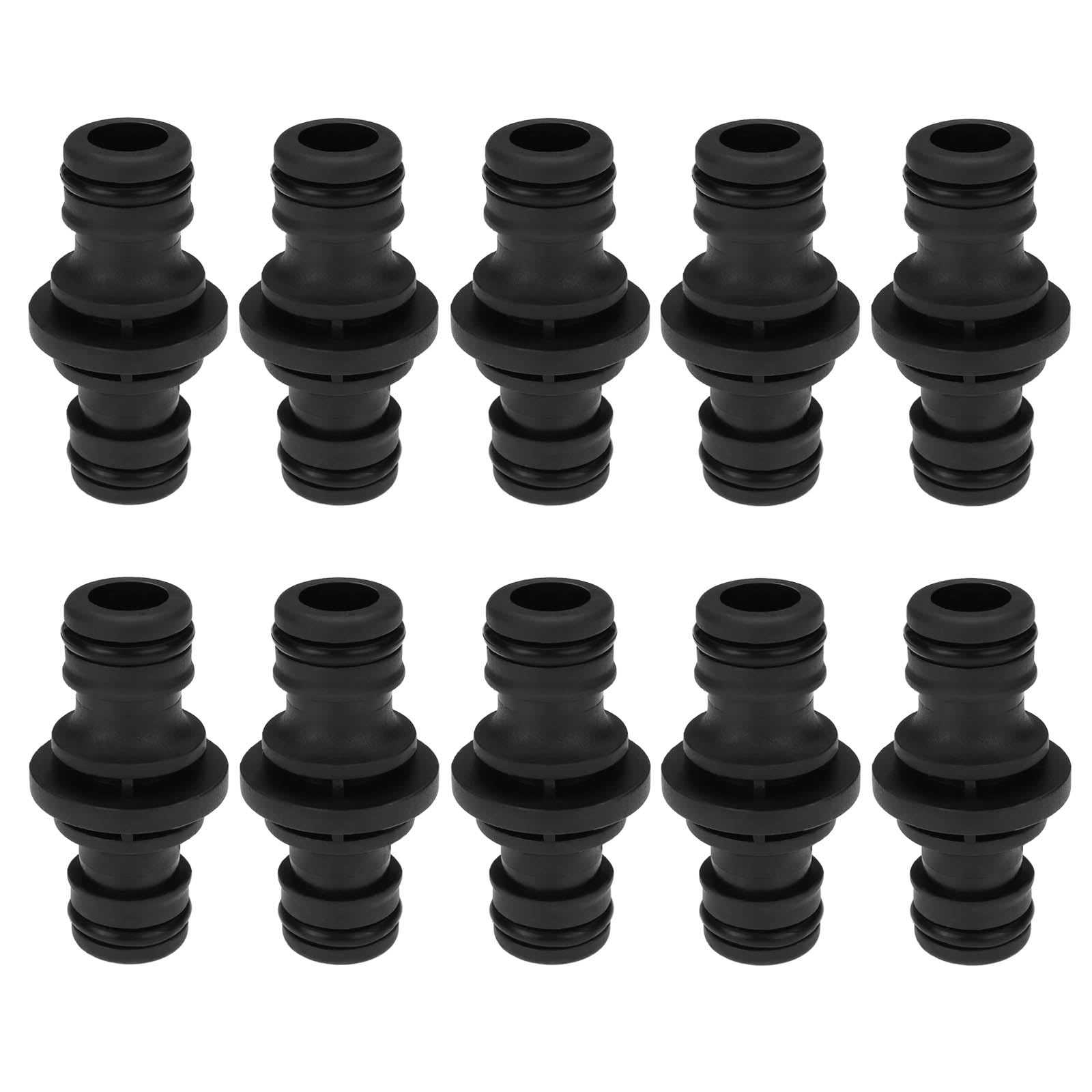 YINETTECH 10Pcs Garden Hose Connector 16mm Plastic Hose Joiner Double Male Hose Connector for Water Gun Hose Gardening Car Washing 50x25mm(Black)