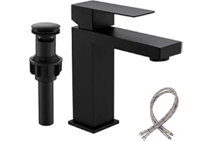 Matte Black Bathroom Faucet, Single Handle Bathroom Sink Faucet, Stainless Steel Bathroom Faucet with Pop Up Drain, 1 Hole Ba