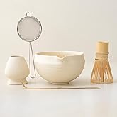 Matcha Set, 5 Pcs Matcha Whisk Set – Elegant Rounded Design Bowl with Folded Rim, Matte Buttercream Glaze, Comfortable to Use, Gift Box Included