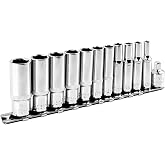 1/4" Drive Deep Socket Set, 11PCS 4mm-14mm Metric Size Socket Set | 6-Point Design, Chrome Vanadium Steel, Crisp Markings, 3/8'' to 1/4'' Socket Adapter Included