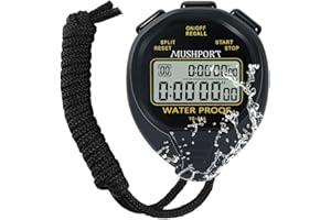 MUSHPORT Waterproof Stopwatch Timer 30 Laps/Splits Only Stopwatch Mode, ON/Off Silent Memory Recall Simple Operation, Digital Stop Watch for Sports Swimming Running, Black