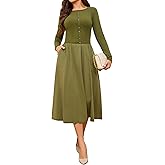 Ystguic Women's 2026 Spring Long Sleeve Knit Button A Line Swing Flare Dress with Pockets
