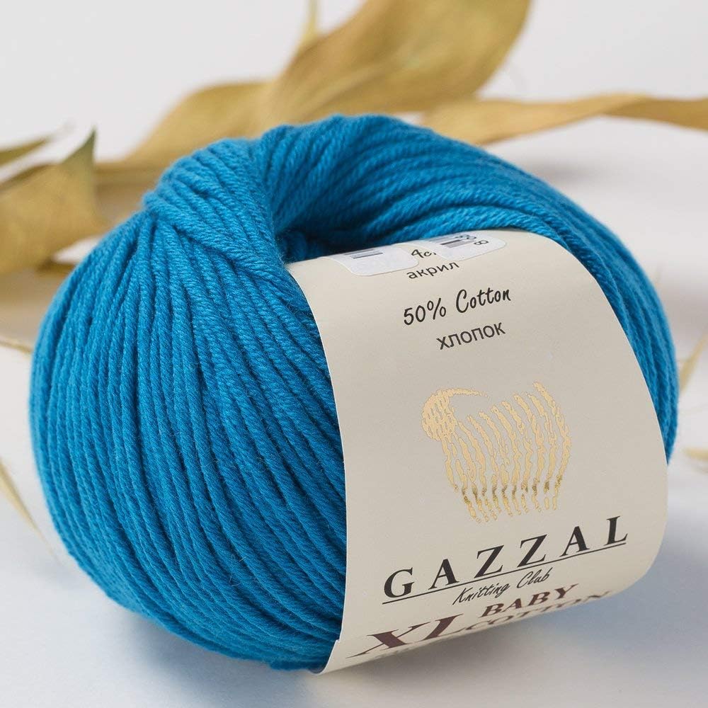 3 Pack (Ball) Gazzal Baby Cotton XL Total 5.28 Oz / 344 Yrds, Each Ball 1.76 Oz (50g) / 246 Yrds (225m) Super Soft, DK- Worsted Baby Yarn, 50% Turkish Cotton, Blue - 3428