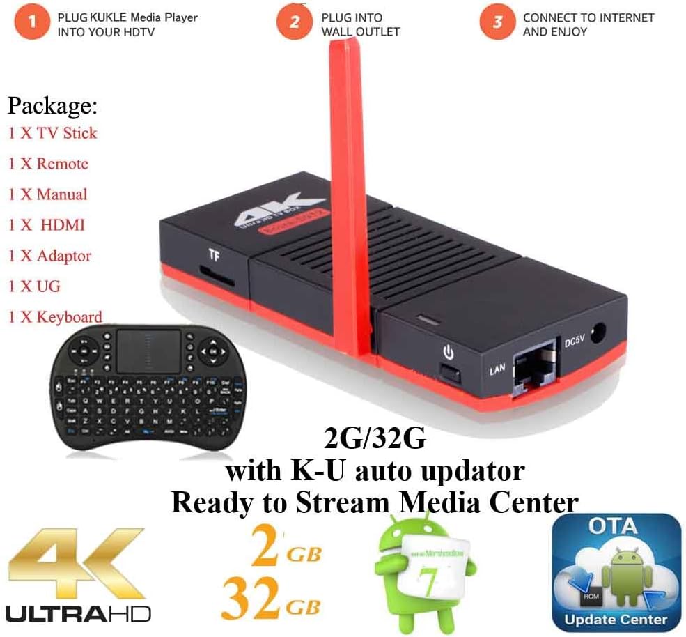 KUKELE Elite Streaming Media Player TV Stick | Octal Core 2GB/32GB TV Box with Mini Keyboard