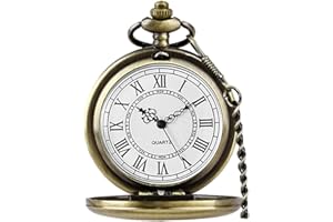 ALWESAM Smooth Pocket Watch Alloy Steel Quartz Roman/Arabic Numerals with 37cm Chain for Father's Day Xmas Best Gifts