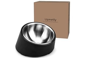 Uppetly Slanted Small Cat Food Bowl 0.5 Cup, 15° Tilted Stainless Steel Mini Dog Puppy Food Bowl, Non-Slip & Non-Spill Small Kitten Pet Feeder with Elevated Detachable Melamine Stand, Easy to Get Food