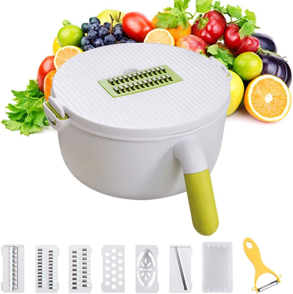 vegetable chopper mandoline slicer Variety of cutter grater use for cheese grater French fry cutter onion chopper potato Slicer 8 in 1 Multipurpose kitchen tool. Protect BPA-Free White