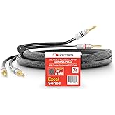 Nakamichi Excel Series 24k Gold Plated Banana Plugs with Speaker Cable Wire 99.9% Oxygen-Free Copper (OFC) Heavy Duty Braided for Amplifier Hi-Fi Home Theatre - Black (12 AWG / 3 feet / 0.9m)