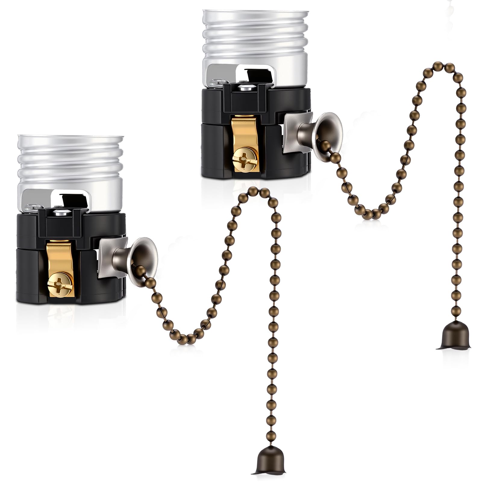 Photo 1 of Kingdder 2 Pack 2 Way Lamp Socket Replacement Incandescent Lamp Holder with 6" Nickel Plated Chain (On/Off), 2-Circui Light Socket Repair Parts, Medium Base Parts for Table, Floor Light(Bronze)