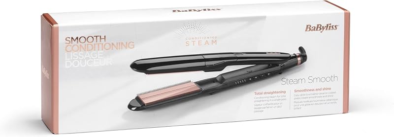 Ferro para alisar cabelo liso a vapor, preto