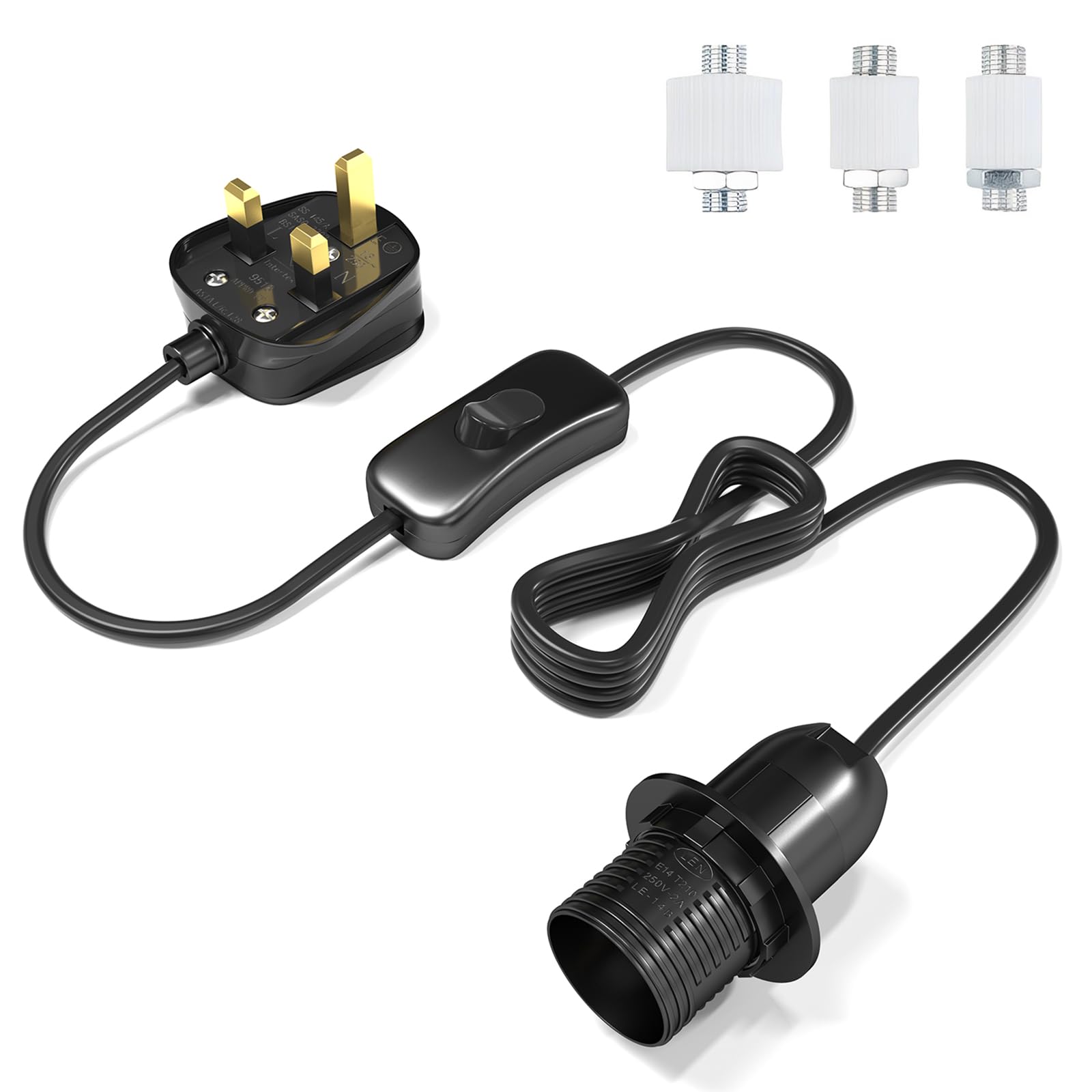 Bonlux Bottle Lamp Kit Do It Yourself UK, Bottle Light Adaptor, E14 Bulb Holder with Switch and Plug, Light Conversion Kit, Table Lamp Fittings for Lamps Electric, Black, Pack of 1