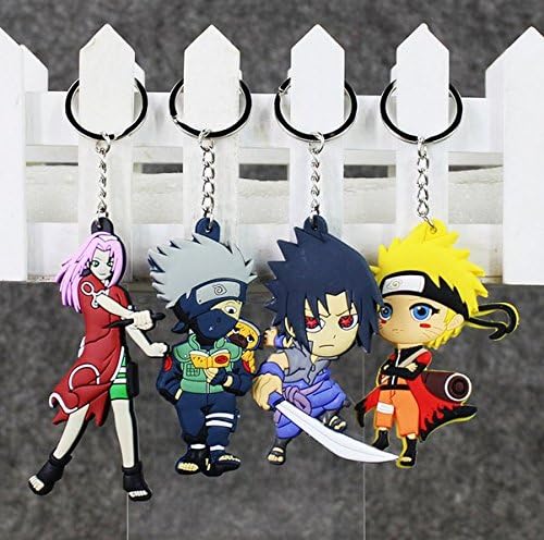 4Pcs/Set Naruto Figure Toys Keychain Character Sasuke Naruto Kakashi Sakura With Keychain Key Ring Pendant Dolls Toys Children Gift 6-8cm