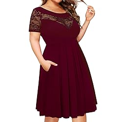sunmoday Women's Plus Size Lace Dress Midi Summer