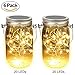 Weepong Solar Mason Jar Lid Lights 6 Pack 20 LED Fairy String Firefly Lights Battery/Solar Powered Lantern Hanging for Patio Garden Yard Table Tree Decor (6 Hangers Included, Jars Not Included)