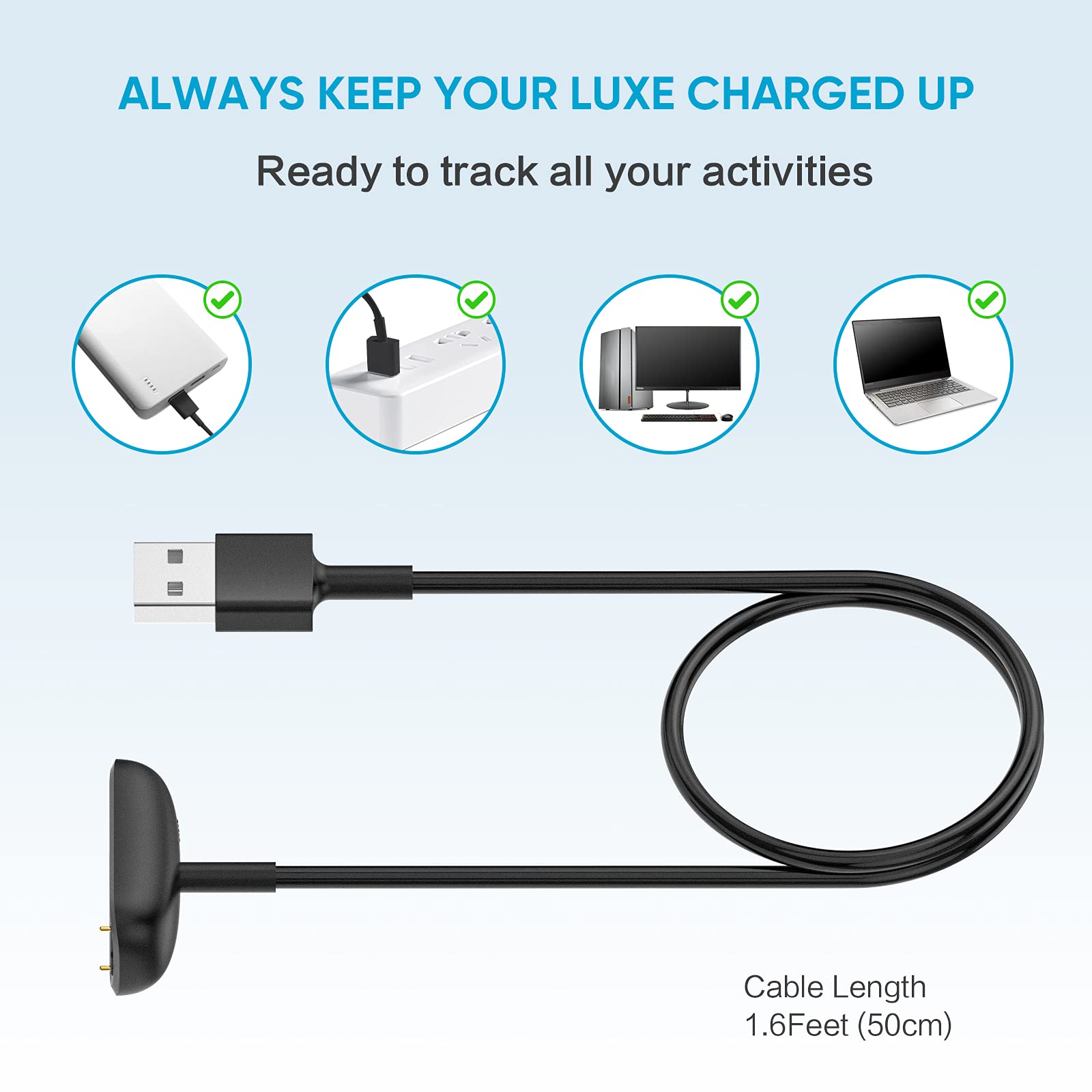 [2-Pack] Charger Cable for Fitbit Charge 6/Charge 5/Luxe, Replacement Charger for Fitbit Charge 6/Charge 5/Luxe (3.3 ft/1.6 ft)