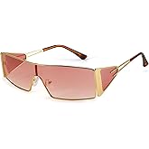 FancyPink Y2K Sunglasses for Women- Retro Rectangular Wrap Around Eyewear-2000S Non-polarized Metal Frame