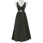 LTAKK Renaissance Dress Women Medieval Costume Vintage Sleeveless V-Neck Dresses with Belt