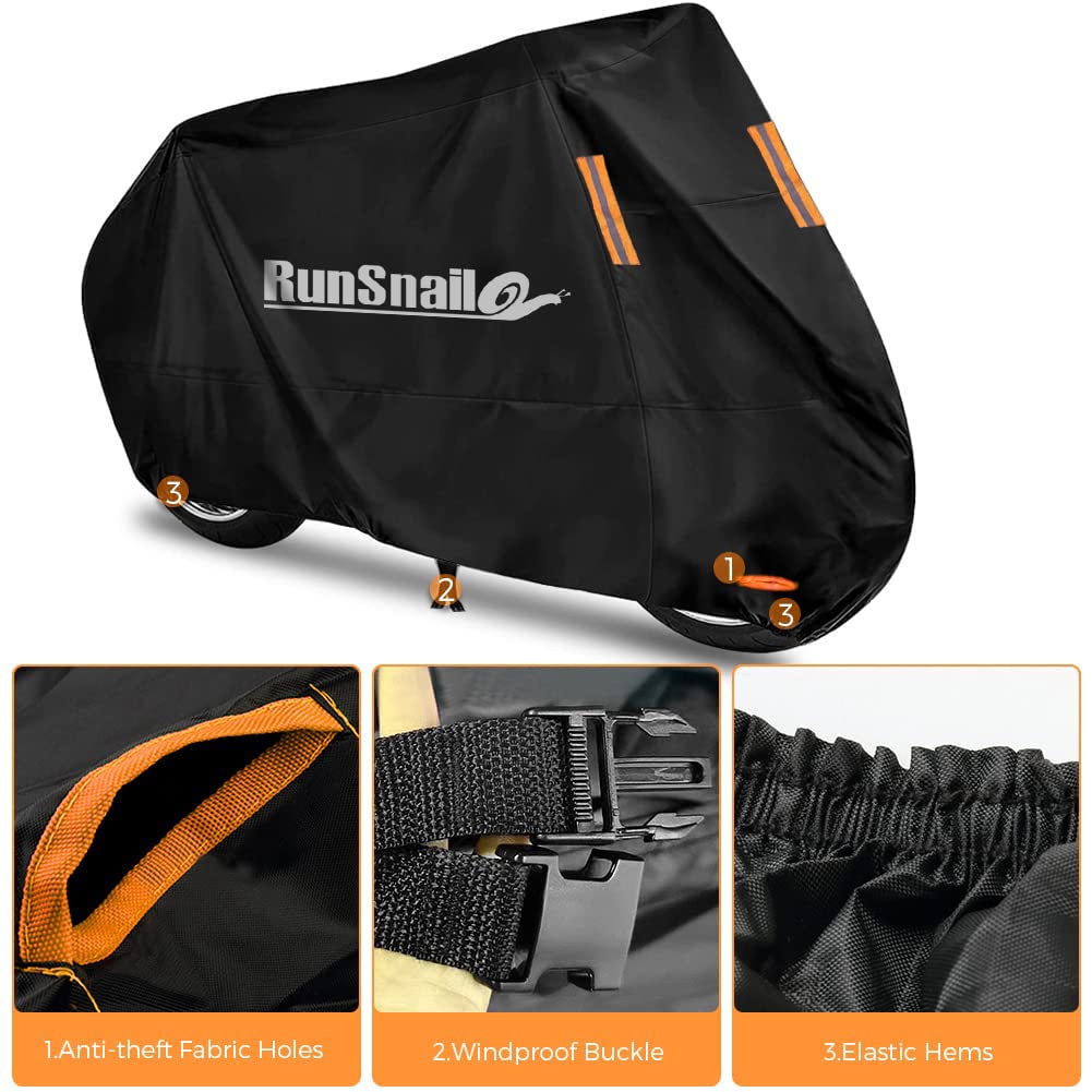 Wasserdicht Motorrad Abdeckplane XXL, Motorradabdeckung Outdoor Kratzfestes 210D Oxford Stoff Motorradplane mit Verriegelungslöchern für 265cm Harley-Davidson Honda Yamaha Suzuki Kawasaki 4