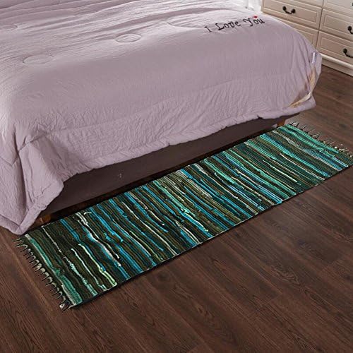 ANJUREN Rags Area Rugs Reversible Durable Cotton Stripe Hand Woven Washable Runner Rug Carpet Mat Pad For Kitchen Bathroom Door Laundry Room Bedroom Apartment Sofa Bay Window Pet rug (36"x60", Green)