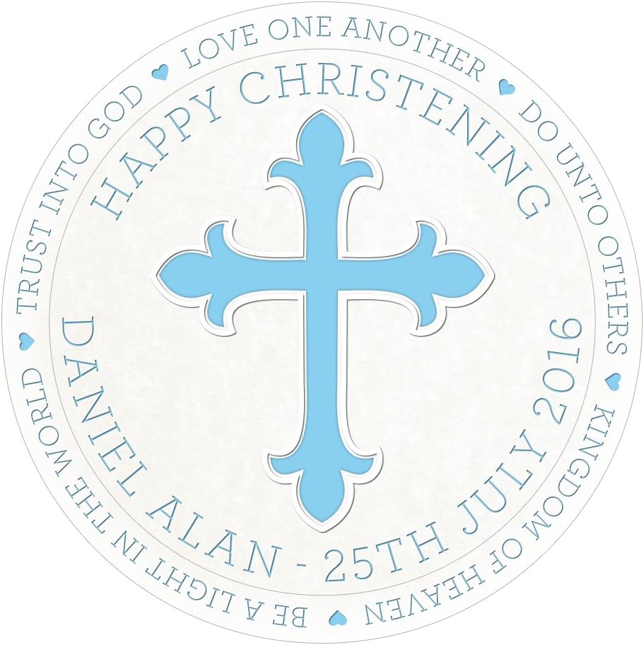 Happy Christening Baptism Boy Cake Topper 7.5 Inch Personalised Edible