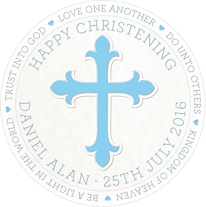 Happy Christening Baptism Boy Cake Topper 7.5 Inch Personalised Edible