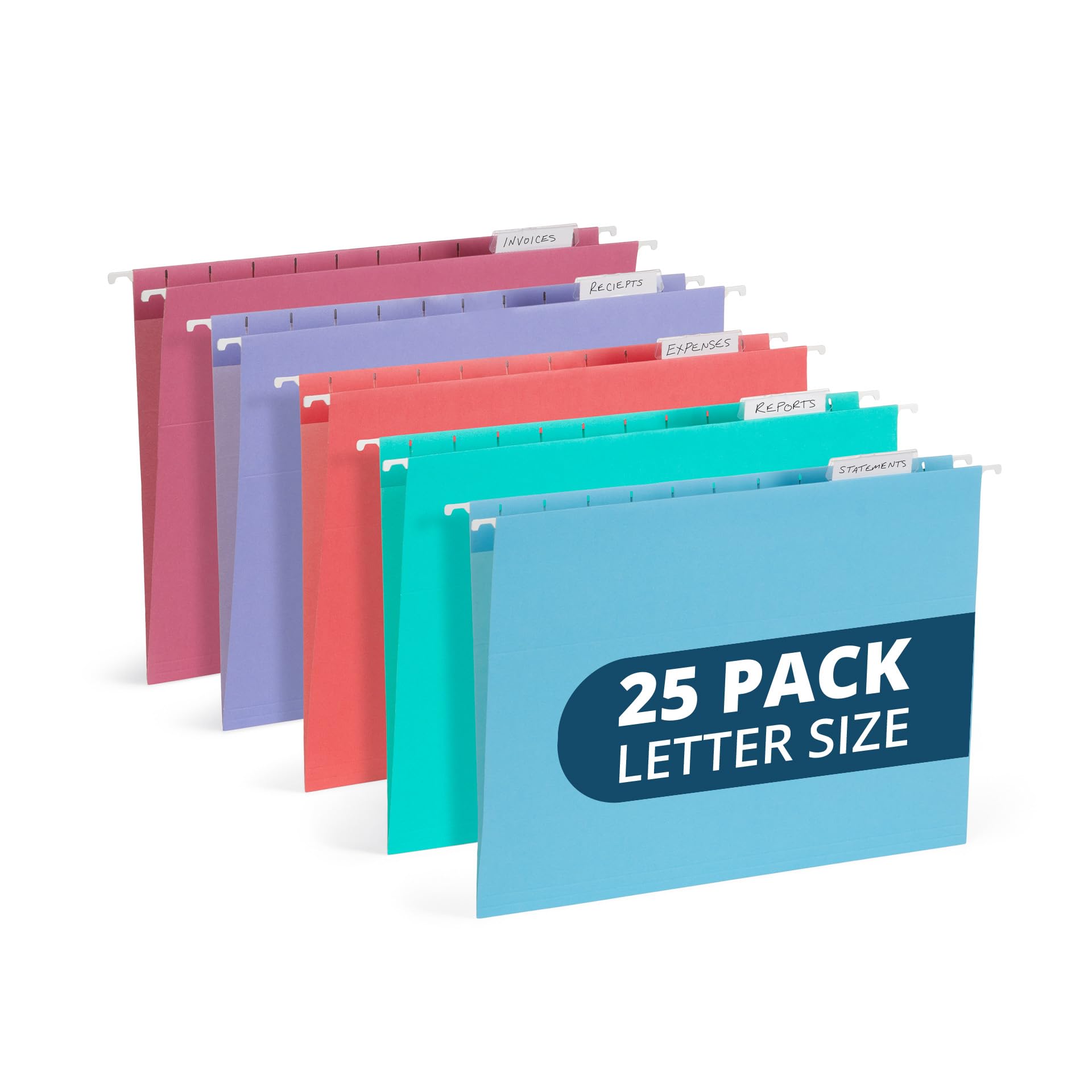 Photo 1 of 25 Blue Summit Supplies Pretty Hanging File Folders, Pastel Gem Tone Assorted Colors, Cute Hanging File Folders with Plastic Tab Inserts, Holds Letter Size Documents