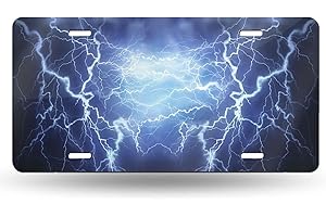 FeHuew Lightning Thunderstorm License Plate Front Car Decorative Novelty Auto Plate Car Tag Vanity Gift Metal Aluminum Plate for Women/Man 12x6 inch Wall Decor