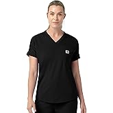 Carhartt Force Cross-Flex Scrubs for Knit Women, V-Neck Scrub Tops - Black, 3X
