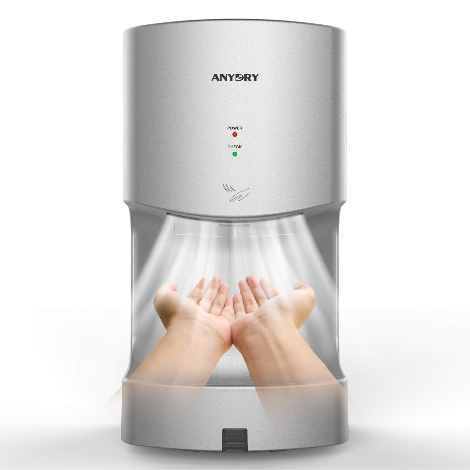 anydry 2630TS Hand Dryer Wall Mounted High Speed Hand Dryer with Drain Tray,Electric Hand Dryers for Toilets,Commercial or Household,1400W.(Silver)