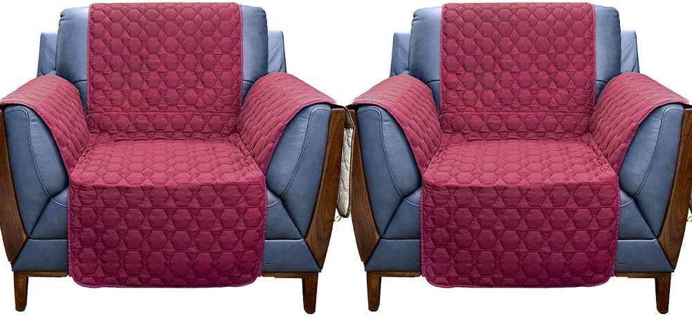 RBSC Home 2 Pack 23 Inch Armchair Covers - Super Anti-Slip 100% Waterproof Stain Resistant Chair Covers for Dogs Cats Pets Washable Furniture Proector (2 Pack Burgundy)