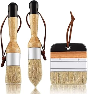Chalk and Wax Paint Brushes 3 Pcs Set DIY Painting and Waxing Tool Natural Bristles for Folk Art, Home Décor, Wood Projects, Furniture, Stencils