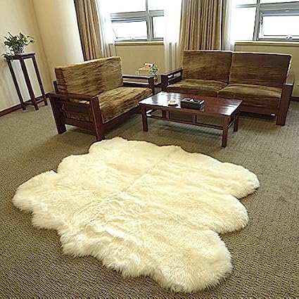 Dumi 6p Plusch Wolle Echtem Lammfell Teppich Nature Weiss Pure