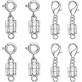 S925 Silver Magnetic Necklace Clasps, S925 Jewelry Making Connectors, Chain Extender Converters for Bracelets Necklace, 8 Pack (8pcs Silvery A)