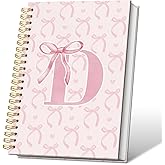VONTP Coquette Preppy Pink Bow Spiral Notebook, Initial D Journal Personalized Teen Girl Gifts, Trendy Personalized Gifts for Women Teen Girl, Funky Girly Style Hardcover Spiral Notebook 5.5x8.3