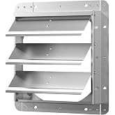 14 Inch Galvanized Shutter Exhaust Louver Vent, Automatic Gravity Shutter Louver Vent for Home Attics, Workshops, Barn, Greenhouse (Motor&amp;Blades are not Included)