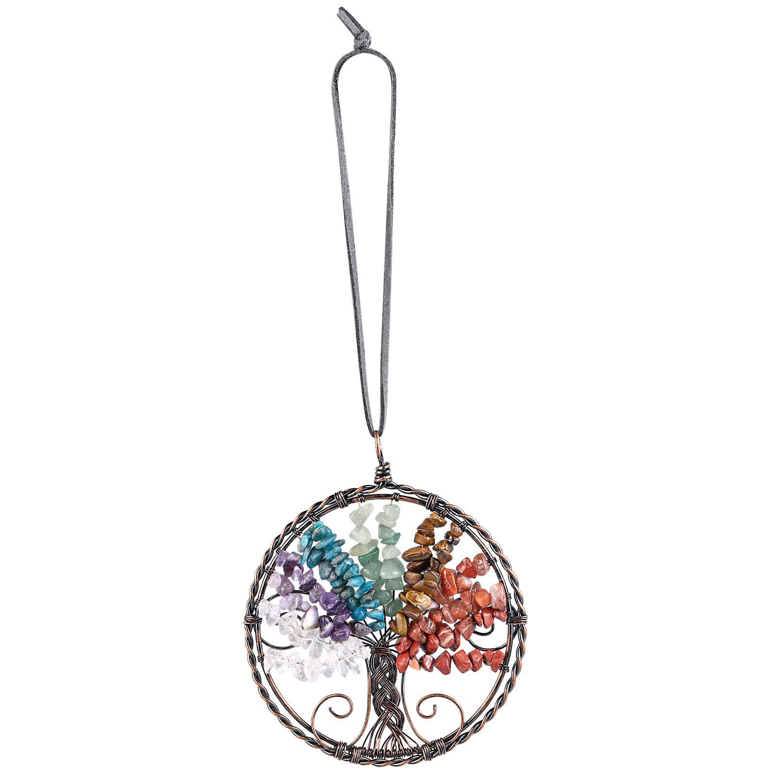 Nupuyai 7 Chakra Tree of Life Hanging Ornament, Energy Crystals Healing Stone Feng Shui Ornament Home Window Wall Art Good Luck Car Office Decor