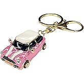 beypovk for Mini Cooper Keychain, Creative 3D Car Model Rhinestone Key Fob Cover Keyring, Universal Cute Key Chain with Ring for Men Women, Car Accessories (Pink)