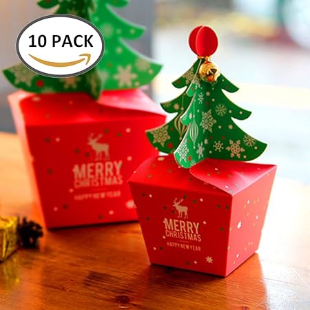 Scatole Per Regali Di Natale.Piegato In Una Confezione Regalo Di Natale 10pcs Scatole Per Regali Di Natale Scatole Da Regalo Amazon It Casa E Cucina