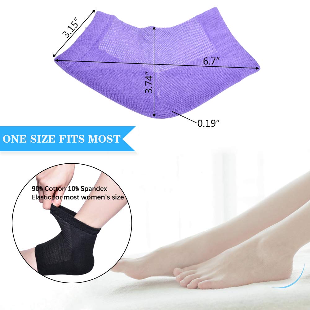 Moisturizing Socks, 3 Pairs-Moisturizing/Gel Heel Socks for Dry Cracked Heels, Open Toe Socks, Ventilate Gel Spa Socks to Heal and Treat Dry, Gel Lining Infused with Vitamins (Blue, Purple, Black) : Beauty