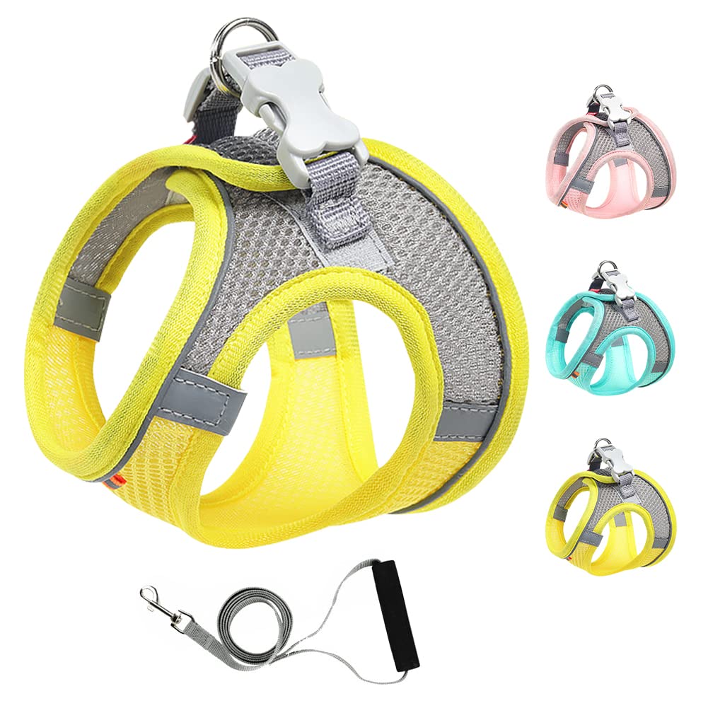 Mitili Dog Harness with Leash Set, No Pull Dogs Vest Harnesses Step-in Air Reflective Adjustable Breathable Mesh Cat Harness fit Small Medium Puppy Pet Cats (Lemon Yellow, X-Small) — image 1